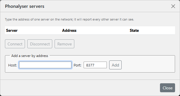 The Phonalyser servers list